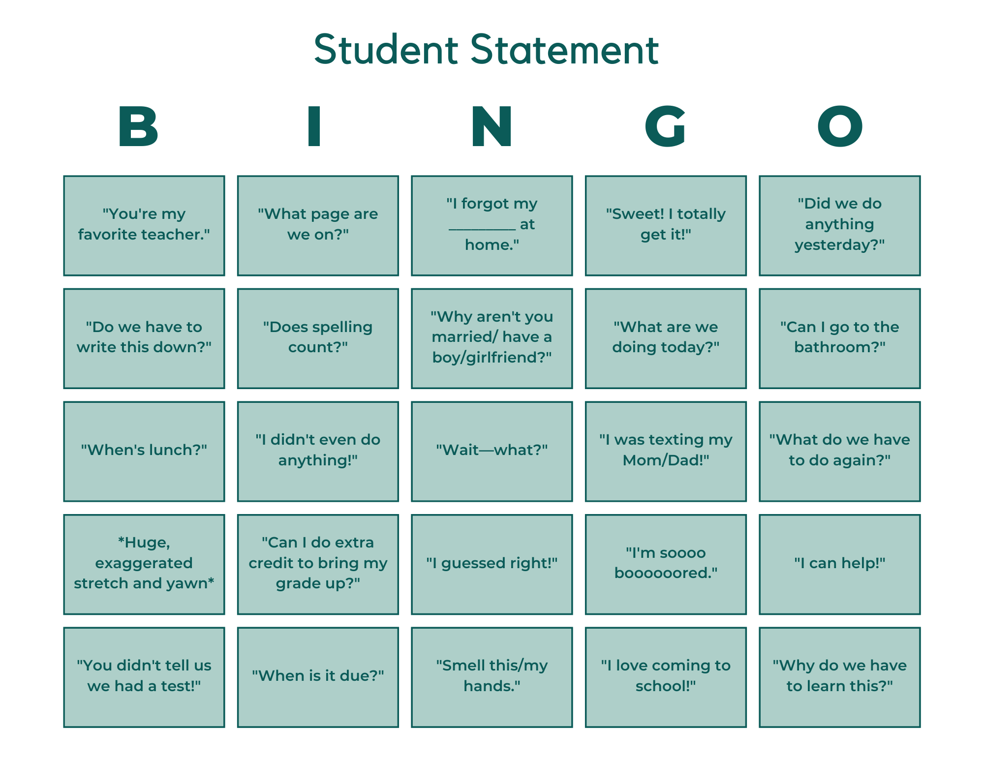 LE-Student-Statement-Bingo